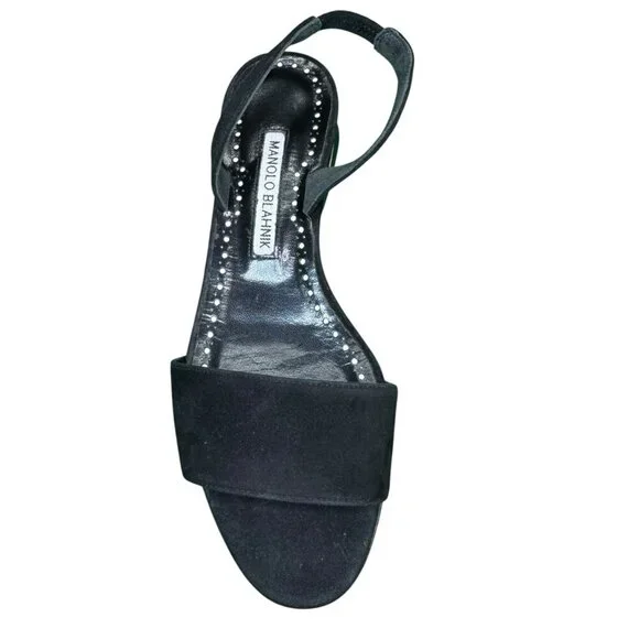 Manolo Blahnik Paclessa Black Suede Slingback Sandals Size 6 NWT